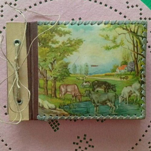 Photo album 1940 used with lithograph of rural life