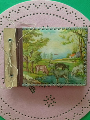 Photo album 1940 used with lithograph of rural life