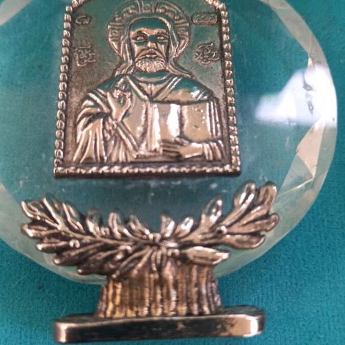 Papier-mâché with Christ image in silver 825 like new