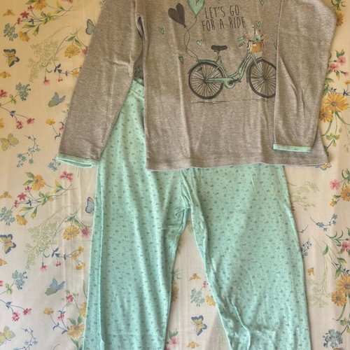 Winter pajamas used, gray and turquoise, size S