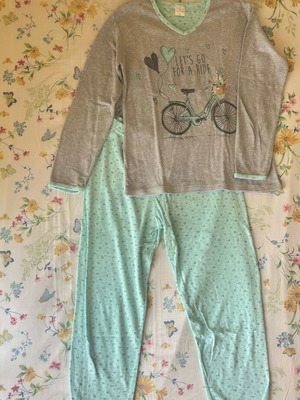 Winter pajamas used, gray and turquoise, size S