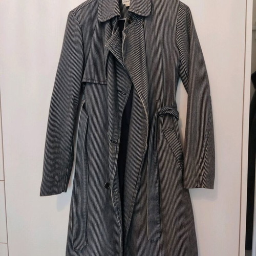 Asos denim classic pinstripe trench coat used, navy blue, size 6