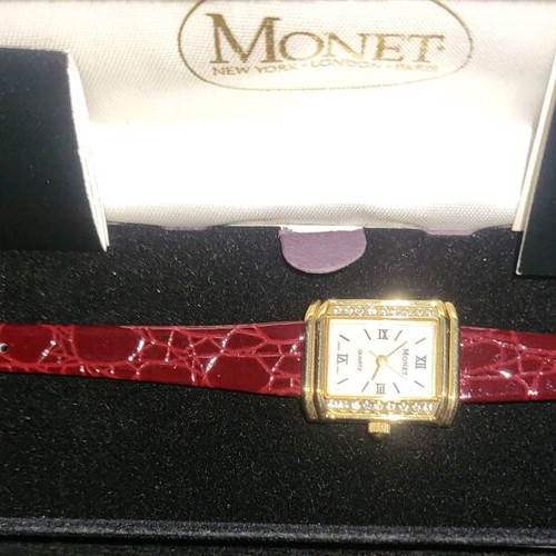 Monet Vintage Wristwatch New with Leather Strap and Original Box