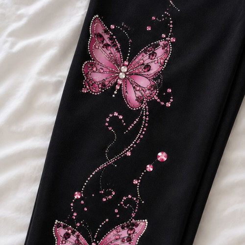 Black pants 5XL new with pink butterfly design