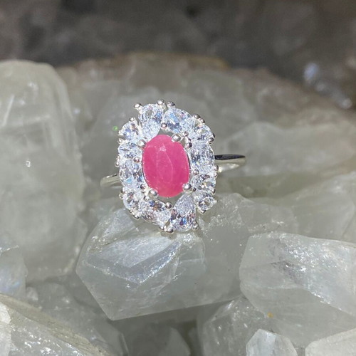 Silver ring with natural ruby and moissanite, new