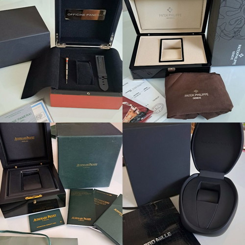 Empty watch boxes and cases from luxury brands