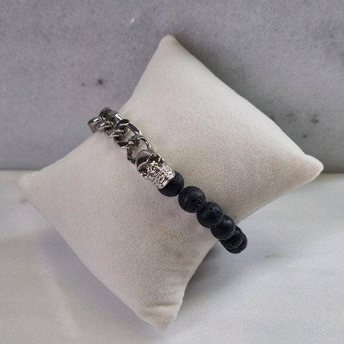 Men's stainless steel bracelet with lava stones new