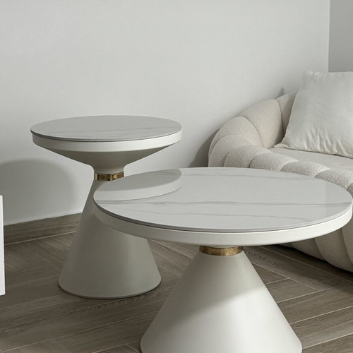 Set of 2 white marble coffee tables like new