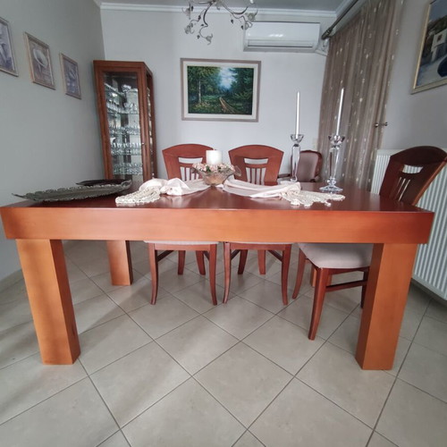 Living room furniture like new solid wood table, buffet and glass cabinet