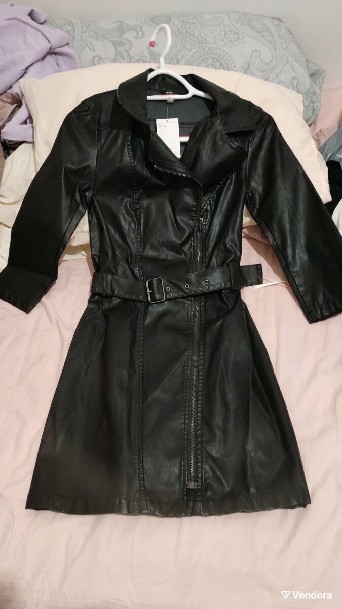 chinese dress ladies H&M Divided Black Faux Leather Belted Dress- Size XL