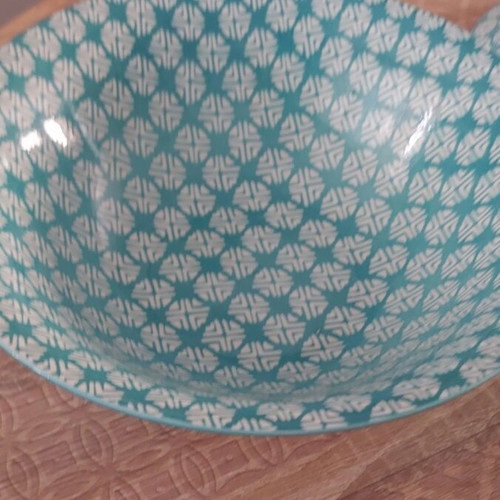 Set of 6 Bowls with Two Salad Bowls Turquoise Geometric Design like new