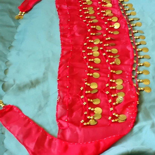 Dance skirt new, decorated with coins and ethnic elements, fiery red