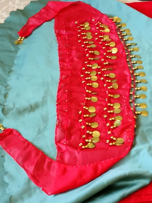 Dance skirt new, decorated with coins and ethnic elements, fiery red