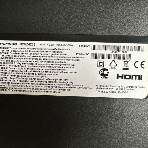 Τηλεόραση Thomson 32hz4233 μεταχειρισμένη, δεν λειτουργεί, 32 ίντσες
