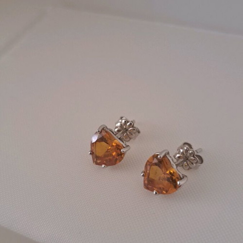 Earrings and pendant set white gold k14 with synthetic topaz heart