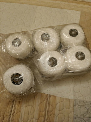 Crochet thread balls white No50 new, pack of 6