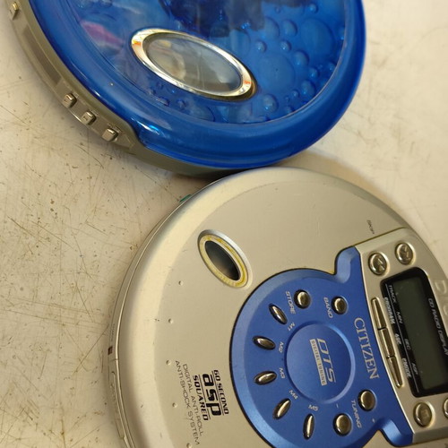 Vintage portable CD players Citizen PCD-2065EE and iQ BBS used for repair or parts