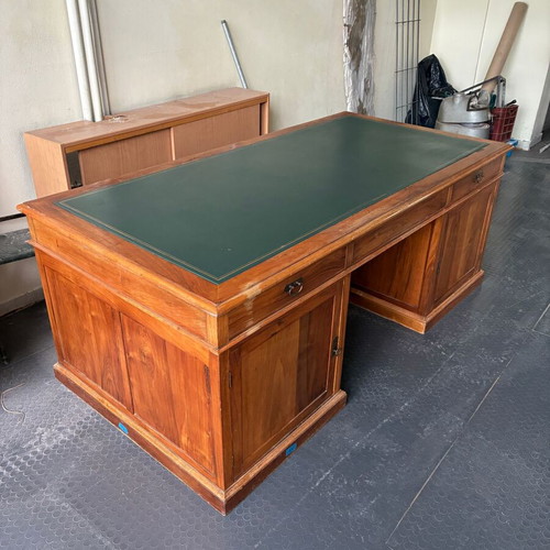 Wooden desk with drawers, nautical style, leather top