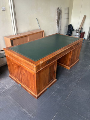 Wooden desk with drawers, nautical style, leather top