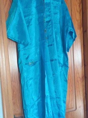 Vintage Fedo kimono robe 100% rayon, blue, size XL