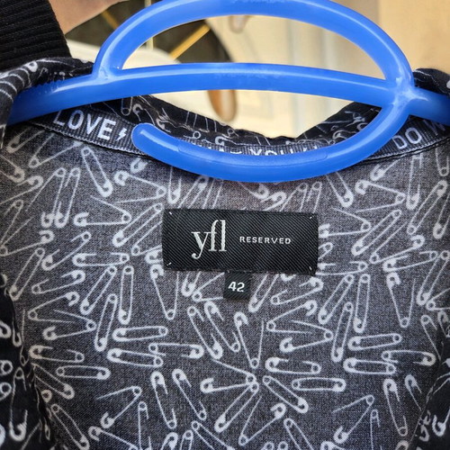 Reserved blouse with safety pin print, like new, black and white, size L