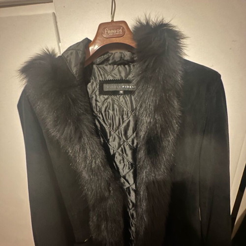 Fidele black coat with synthetic fur like new, size M