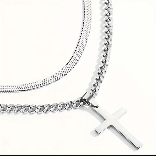 Double necklace with cross new, titanium stainless steel