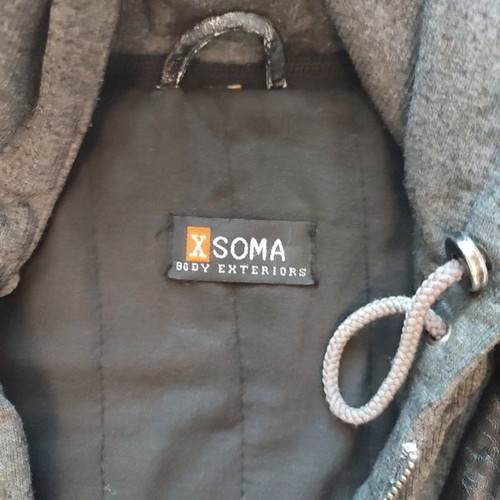 X-SOMA Real Leather Jacket used, size L-XL, black with removable hood