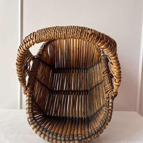 Vintage handmade basket from natural bamboo and rattan used
