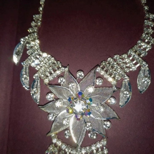 Flower necklace and bracelet set silver faux bijou new