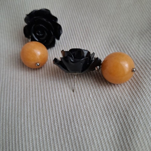 Folli Follie Earrings like new, black rose design with orange bead