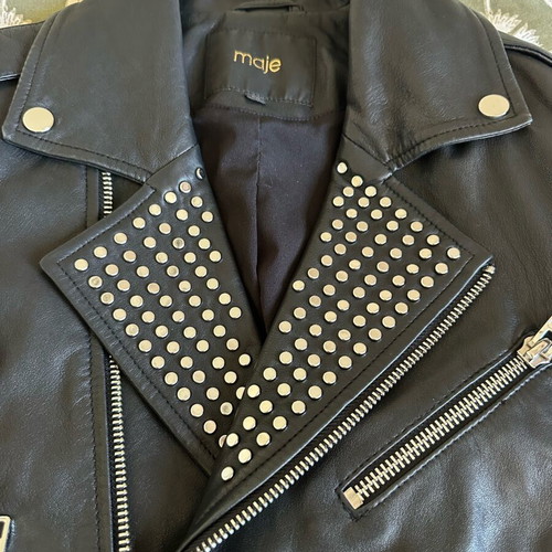 Maje leather jacket new, black, studded details