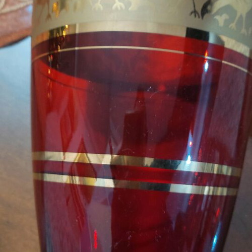 Ruby Glass Vase with Gold Ornament by Jan Gabrhel like new, 1960s