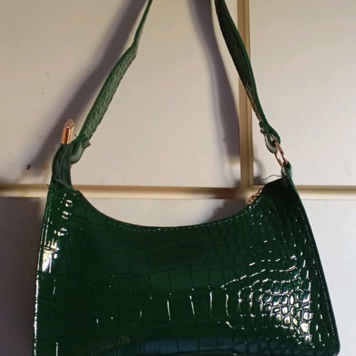 Shoulder bag green faux leather with crocodile effect new