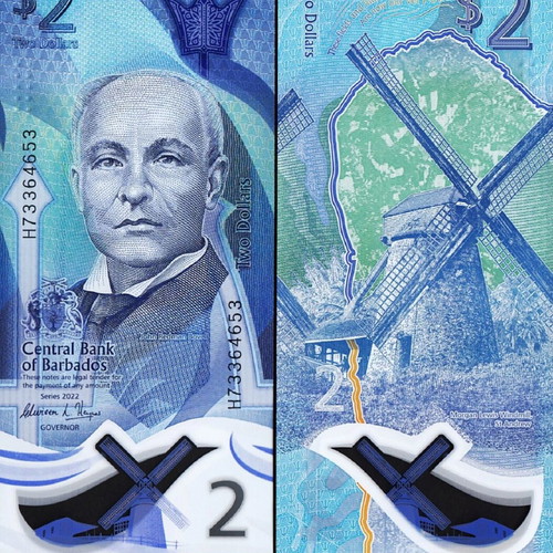 Barbados Islands 2 Dollars Polymer Banknote New 2022 P#80 UNC