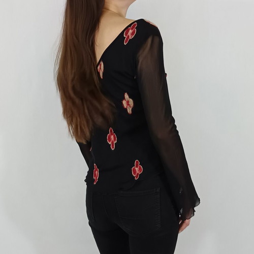 Carrou chiffon long-sleeve blouse used with embroidery, size M