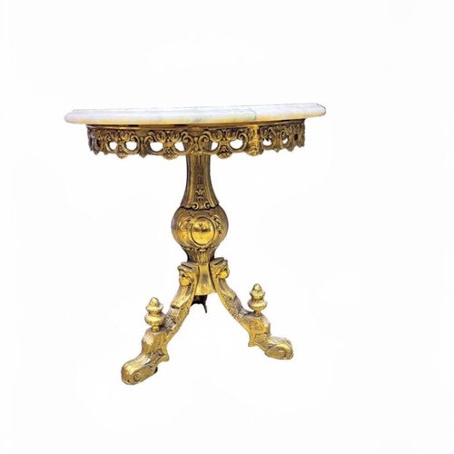 Vintage brass coffee table with marble top used