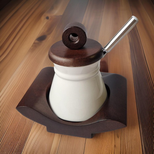 Sugar bowl with spoon new, dimensions 14cmx10x13cm