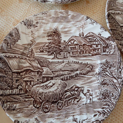 Ridgway Ironstone Hayride vintage plate set like new, 1 large platter and 5 dessert plates