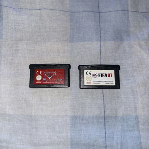 Game Boy Advance games used (Cars, FIFA07)