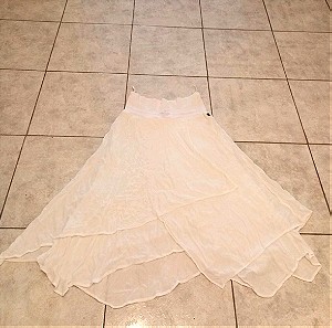 BSB λευκή ασύμμετρη vintage φούστα...με λάστιχο στη μέση...one size..με ανάγλυφο κέντημα..
