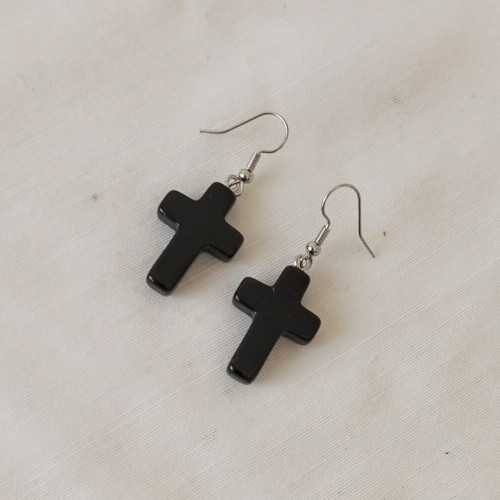Unisex Gothic Earrings Black Cross Stainless Steel new