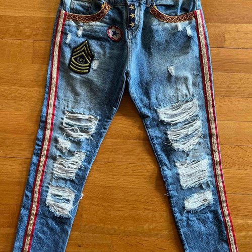 Italogy ripped jeans used, blue, cotton, size S-M