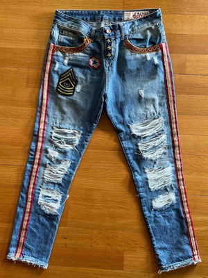 Italogy ripped jeans used, blue, cotton, size S-M