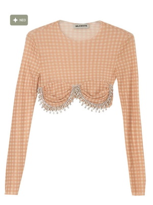 Checkered Tulle Top with Crystals MILKWHITE
