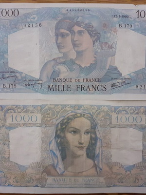 France 1,000 Francs 1946 used collectible banknote
