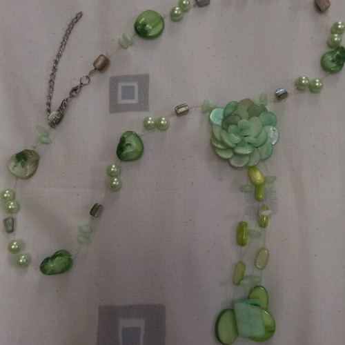 Necklace like new with fishing line connection, green bone