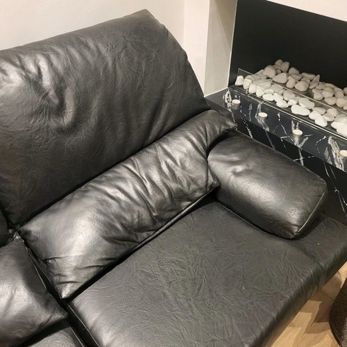 Corner sofa 6-seater used, black leatherette