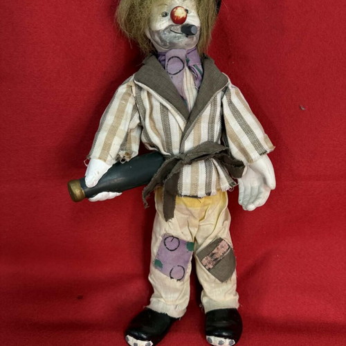 Vintage porcelain clown doll used, height 35 cm