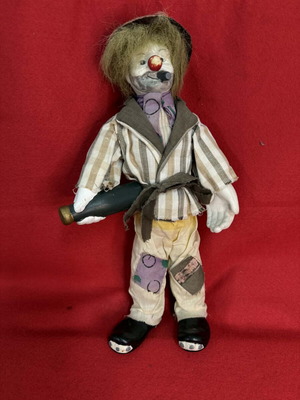 Vintage porcelain clown doll used, height 35 cm